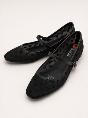 CALL IT SPRING Black Mesh Heart Mary Jane Flats